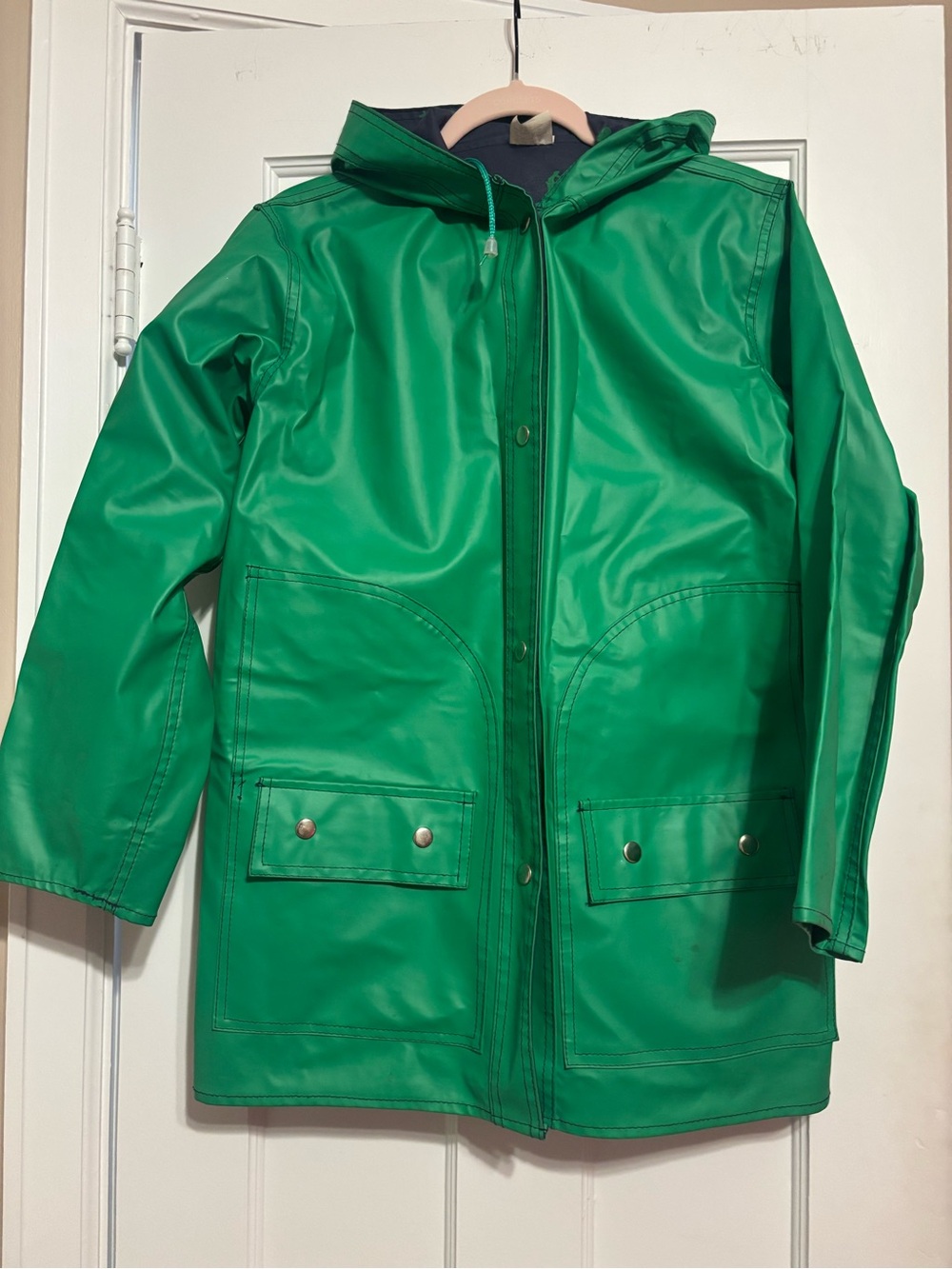 Womens Waterproof Hooded Raincoat - Green and navy size small